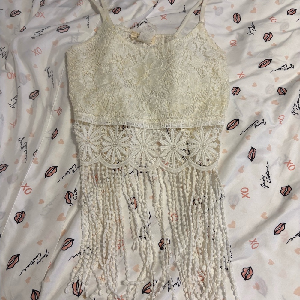 Cream Lace Fringe Crop Top